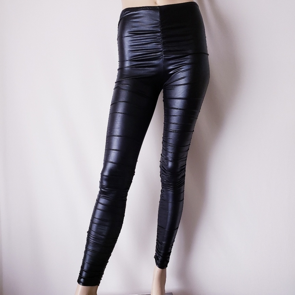 Cemi Ceri Black Waxed Ruched Leggings